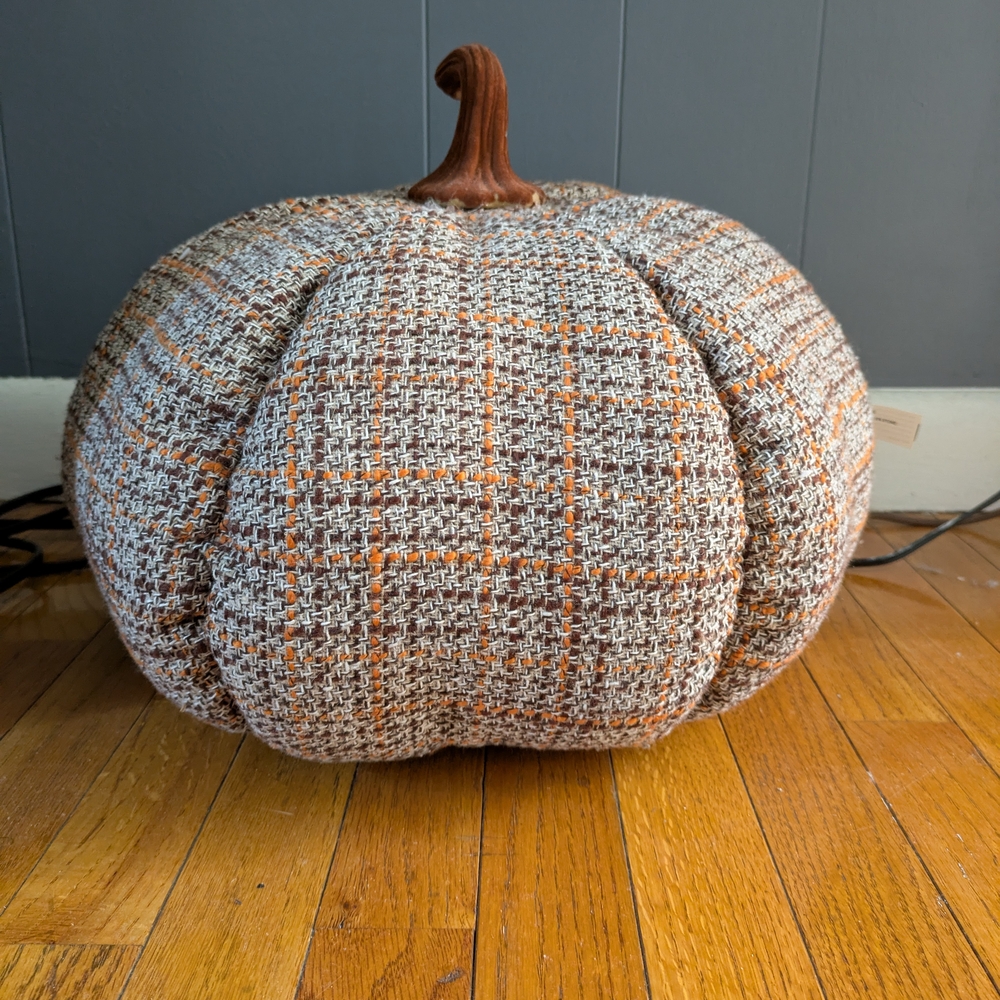 Large Plaid Fabric Pumpkin Decor